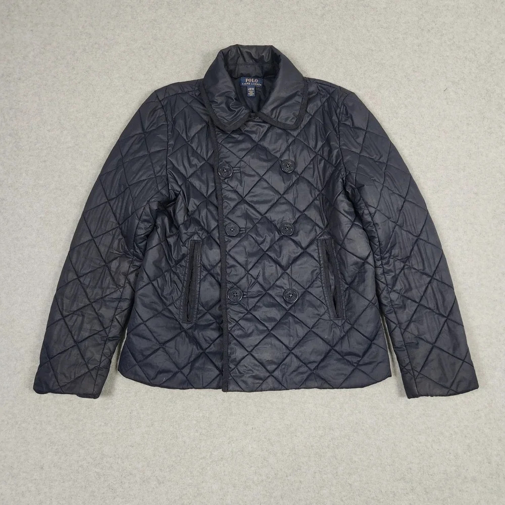 Polo Ralph Lauren Jacket Kids Large (12-14) Blue Quilted Nautical Buttons